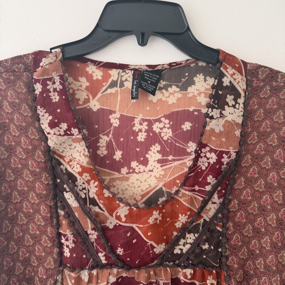 Y2K Sheer Patchwork Top Womens M Boho Fairy Grunge Layering Mixed‎ Print Boxy - Picture 5 of 7